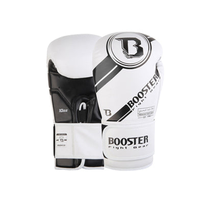 BOOSTER BG PREMIUM STRIKER MUAY THAI BOXING GLOVES Premium PU Leather 10-14 oz White Black