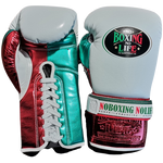 No Boxing No Life BOXING GLOVES Lace Up Horsehair padding Extra Thick Microfiber 8-16 oz Metallic