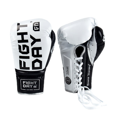 FIGHTDAY SGL1 MEXICO PROFESSIONAL COMPETITION MUAY THAI BOXING GLOVES LACE UP Microfiber 8-14 oz White Black