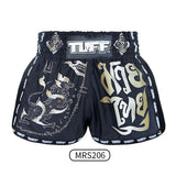 Tuff MS206 Muay Thai Boxing Shorts S-XXL New Retro Style Black Singha Yantra with War Flag