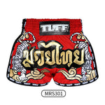 Tuff MS301 Muay Thai Boxing Shorts S-XXL Red Retro Style Double Tiger With Gold Text