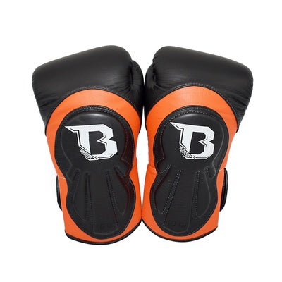 BOOSTER PRO RANGE BGL 1 V8 MUAY THAI BOXING GLOVES Extended Cuff Cowhide Thai Leather 8-18 oz Black Orange