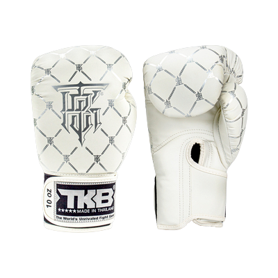 Top King TKBGCH CHAIN MUAY THAI BOXING GLOVES Synthetic Leather 8-14 oz White Silver
