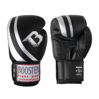 BOOSTER PRO BGS MUAY THAI BOXING GLOVES Leather 8-14 oz Black Silver