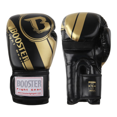 BOOSTER BEGINNER MUAY THAI BOXING GLOVES Synthetic Leather 8-14 oz Black Gold