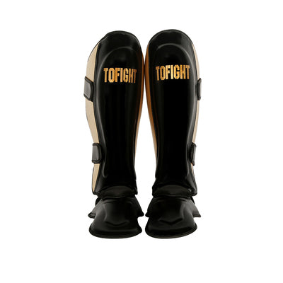 TOFIGHT MUAY THAI BOXING MMA SPARRING SHIN GUARD PROTECTOR SIZE M / L BLACK GOLD