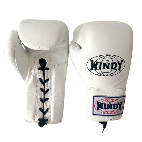 Windy BGL Classic Lace Up MUAY THAI BOXING GLOVES Cowhide Leather 8-16 oz White