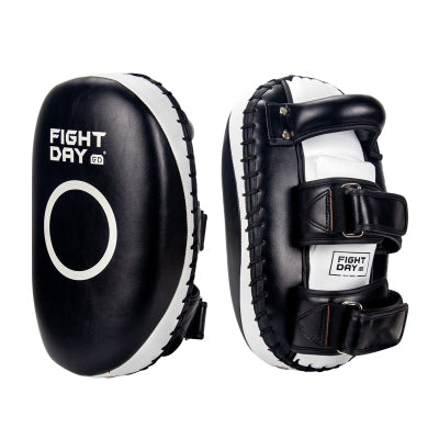 FIGHT DAY KPLC1 MUAY THAI BOXING MMA KICK PADS LIGHT WEIGHT PAIR 33 x 22 x 15 cm Black White