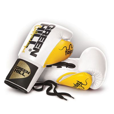 GREENHILL TAIPAN PROFESSIONAL COMPETITION BOXING GLOVES LACE UP 8-10 oz White Yellow