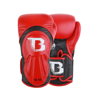 BOOSTER PRO RANGE BGL 1 V8 MUAY THAI BOXING GLOVES Extended Cuff Cowhide Thai Leather 8-18 oz Red Black