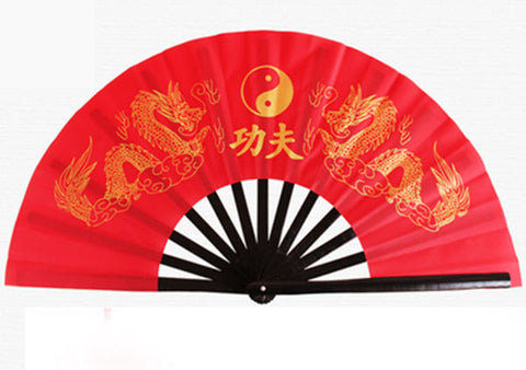 Tai Chi / Kung Fu / Martial Art Combat Performing Left / Right Hand Bamboo Fan 33 cm -MAF005d Double Dragon Logo
