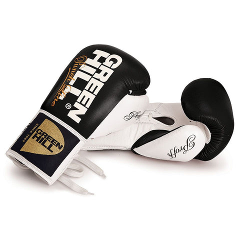 GREENHILL PROFFI PROFESSIONAL COMPETITION BOXING GLOVES LACE UP 8-16 oz Black White
