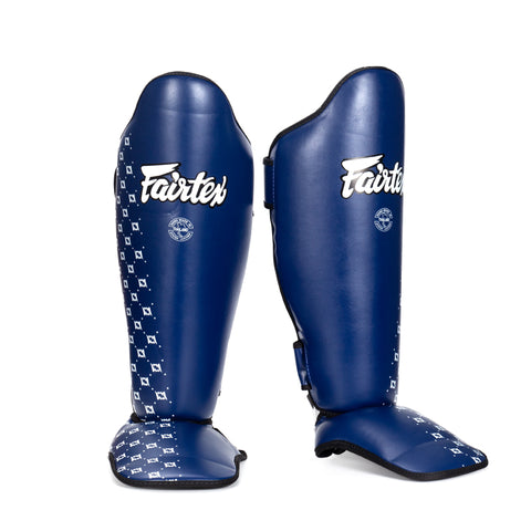 FAIRTEX COMPETITION SP5 MUAY THAI BOXING MMA SHIN GUARD PROTECTOR Syntek Leather S-XL Blue