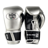 No Boxing No Life The Real Punch BOXING GLOVES Microfiber 8-16 oz Silver Black
