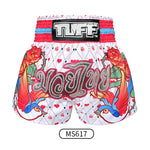Tuff MS617 Muay Thai Boxing Shorts S-XXL White With Classic Rose