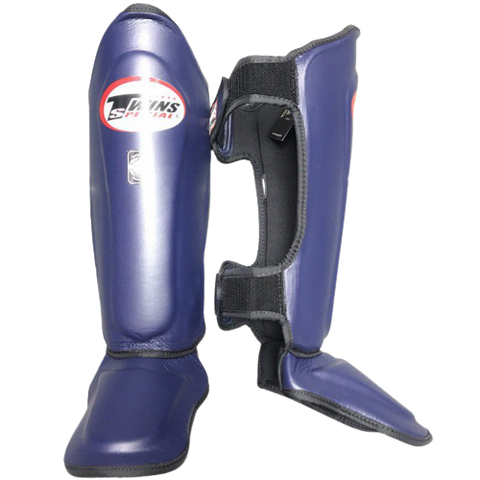 TWINS SPECIAL SGL-10 MUAY THAI BOXING MMA DOUBLE PADDED SHIN GUARD PROTECTOR ADULT & KIDS Leather XS-XL Navy