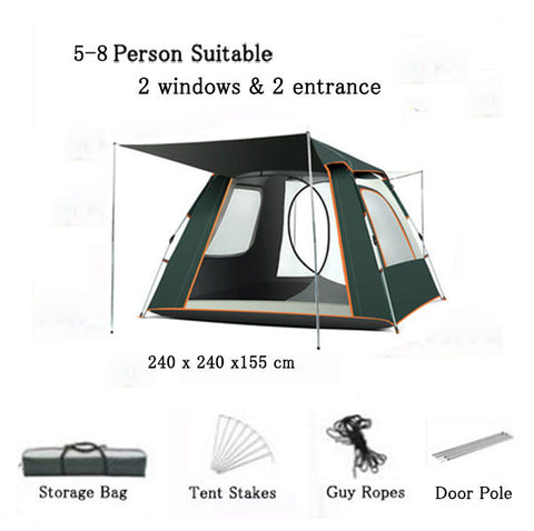Outdoor Camping Hiking Traveling Lightweight Portable Folding Waterproof and Windproof Automatic Pop Up Family Dual-use External Pergola Tent Shelters 5-8 Person