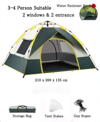 Outdoor Camping Hiking Traveling Lightweight Portable Folding Waterproof and Windproof Automatic Pop Up Family Tent Shelters 3-4 Person 2 Colours