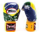 TWINS SPECIAL Brazil Flag MUAY THAI BOXING GLOVES Leather 8-16 oz FBGV44-BZ