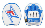 RAJA RTPP-7 CURVED MUAY THAI BOXING MMA PUNCHING SMALL AIR FOCUS MITTS PADS Light Weight Cooltex PU Leather 21 x 17.5 x 3 cm White Blue