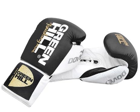 GREENHILL DOVE PROFESSIONAL COMPETITION BOXING GLOVES LACE UP 8-14 oz Black White