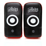 FAIRTEX KPLC2 CURVED MUAY THAI BOXING MMA KICK PADS Size Standard Cowhide Leather Black Red