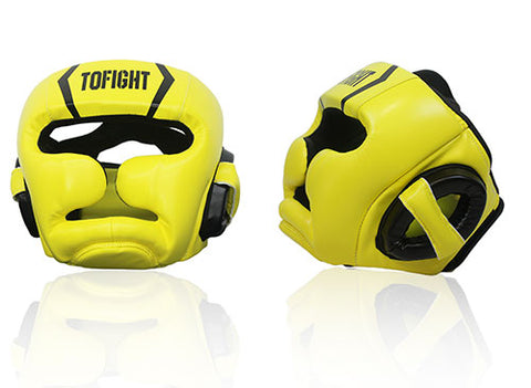 TOFIGHT MUAY THAI BOXING MMA HEADGEAR HEAD GUARD PROTECTOR HG-P1 JUNIOR Size S / M Yellow