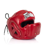 FAIRTEX FULL FACE PROTECTOR HG14 MUAY THAI BOXING MMA SPARRING HEADGEAR HEAD GUARD Leather M-XL Red