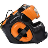FAIRTEX DIAGONAL VISION HG13 Lace-Up Head MUAY THAI BOXING MMA SPARRING HEADGEAR HEAD GUARD PROTECTOR Leather M-XL Black Orange