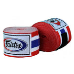 FAIRTEX MUAY THAI BOXING HANDWRAPS HW2 ELASTIC 100% cotton 4.5m 2 Colours Thai Flag/Red White