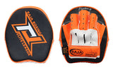 RAJA RTPP-7 CURVED MUAY THAI BOXING MMA PUNCHING SMALL AIR FOCUS MITTS PADS Light Weight Cooltex PU Leather 21 x 17.5 x 3 cm Black Orange