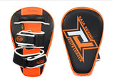 RAJA RTMP-9 MUAY THAI BOXING MMA PUNCHING AIR LONG FOCUS MITTS KICK PADS Cooltex PU Leather 35.5 x 22.5 x 7 cm Black Orange