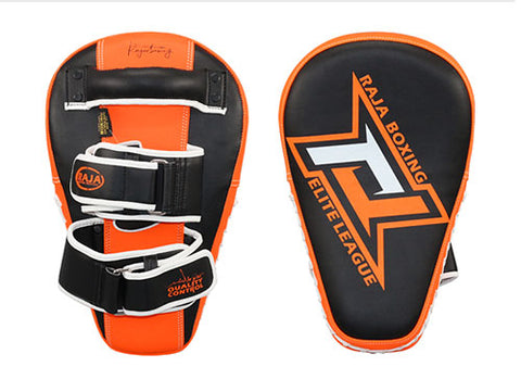 RAJA RTMP-9 MUAY THAI BOXING MMA PUNCHING AIR LONG FOCUS MITTS KICK PADS Cooltex PU Leather 35.5 x 22.5 x 7 cm Black Orange