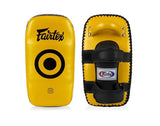 FAIRTEX LIGHT WEIGHT KPLC5 CURVED MUAY THAI BOXING MMA KICK PADS Size Free Microfiber Gold Black
