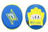 RAJA RTPP-9 MUAY THAI BOXING MMA PUNCHING AIR FOCUS MITTS PADS Extra Thick Cooltex PU Leather 24.5 x 21.5 x 6 cm Blue Yellow