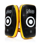FAIRTEX KPLC2 CURVED MUAY THAI BOXING MMA KICK PADS Size Standard Cowhide Leather Black Yellow