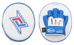 RAJA RTPP-9 MUAY THAI BOXING MMA PUNCHING AIR FOCUS MITTS PADS Extra Thick Cooltex PU Leather 24.5 x 21.5 x 6 cm White Blue