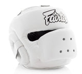 FAIRTEX FULL FACE PROTECTOR HG14 MUAY THAI BOXING MMA SPARRING HEADGEAR HEAD GUARD Leather M-XL White