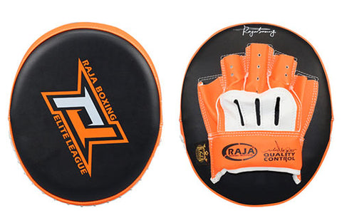 RAJA RTPP-9 MUAY THAI BOXING MMA PUNCHING AIR FOCUS MITTS PADS Extra Thick Cooltex PU Leather 24.5 x 21.5 x 6 cm Black Orange