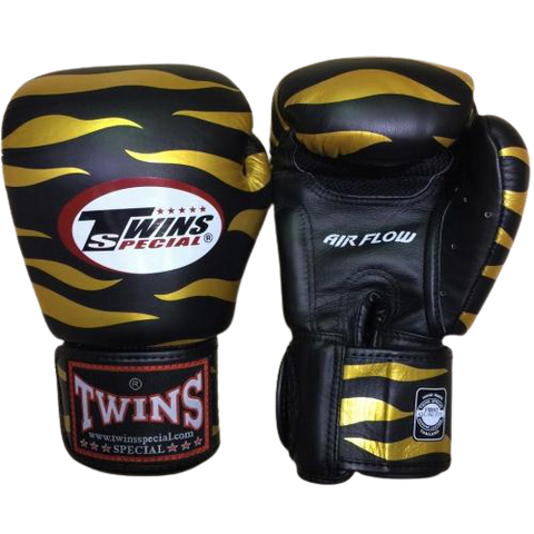 TWINS SPECIAL MUAY THAI BOXING GLOVES Leather 8-16 oz FBGV-2 Black Gold