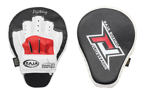 RAJA RTPP-6 CURVED MUAY THAI BOXING MMA PUNCHING AIR FOCUS MITTS PADS Light Weight Cooltex PU Leather 26 x 19.5 x 4 cm Black White