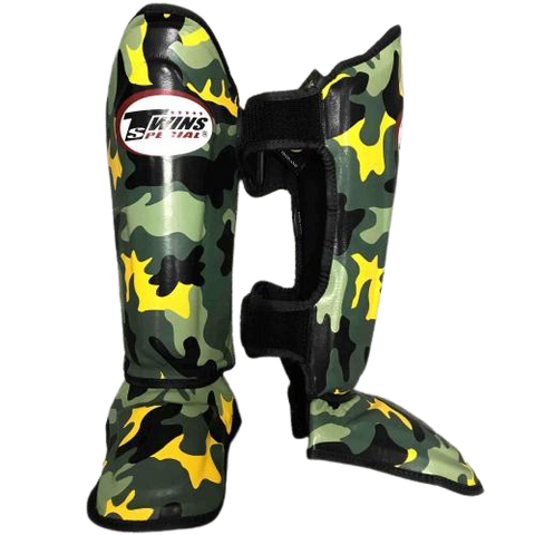 TWINS SPECIAL FGL-10 MUAY THAI BOXING MMA SHIN GUARD PROTECTOR Leather S-XL Army Yellow