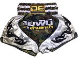 DANGER EQUIPMENT 1466 MUAY THAI BOXING Shorts XS-XXL ARMY GREEN-WHITE