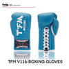 TFM V11b Professional Competitions MUAY THAI BOXING LACES UP GLOVES Cowhide Leather 8-14 oz Sky Blue