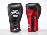 TFM RL7 HANDMADE PROFESSIONAL COMPETITIONS BOXING GLOVES LACES UP Cowhide Leather 12-16 oz Black Red