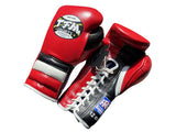 TFM L4X HANDMADE PROFESSIONAL COMPETITIONS BOXING GLOVES LACES UP Cowhide Leather 12 oz Red Black White