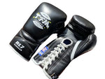 TFM RL7 HANDMADE PROFESSIONAL COMPETITIONS BOXING GLOVES LACES UP Cowhide Leather 12 oz Black