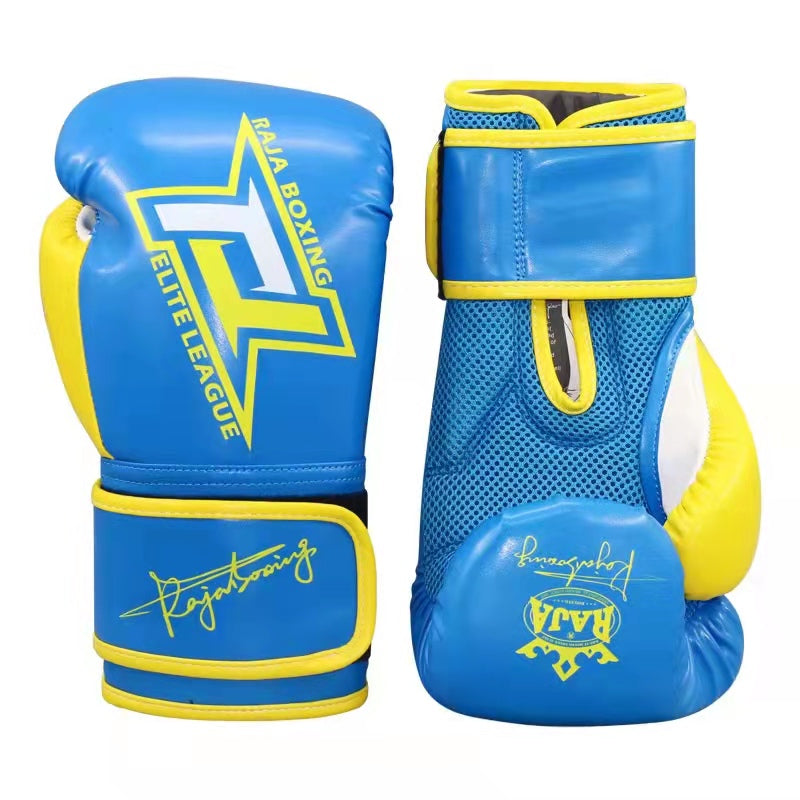 Eyi Raja RAJA ELITE LEAGUE MUAY THAI BOXING GLOVES Cool Tex Leather 12 oz Blue ...