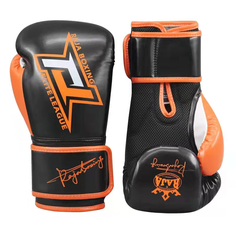 RAJA ELITE LEAGUE MUAY THAI BOXING GLOVES Cool Tex Leather 12 oz Black ...