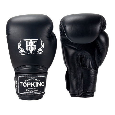 Top King TKBGSA SUPER AIR MUAY THAI BOXING GLOVES Cowhide Leather 8-16 oz Black